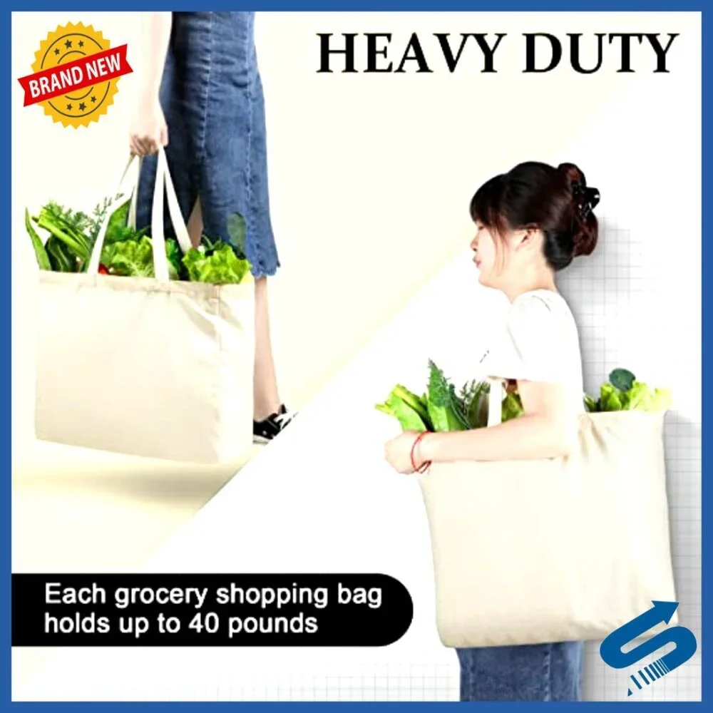 Large Canvas Tote Bags Reusable Grocery Shopping Bulk Pack Eco Friendly